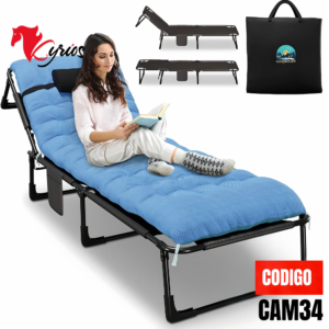 CAMA CAMPING DE 4 POSICIONES + ACOLCHADO + BOLSA PORTA OBJETOS + ALMOHADA