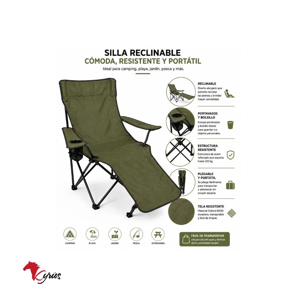 Silla de Camping Reclinable con Reposapiés