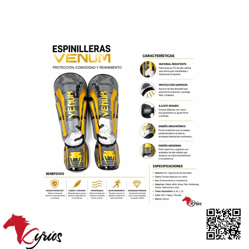 Canilleras Venum Elite Plomo con Dorado