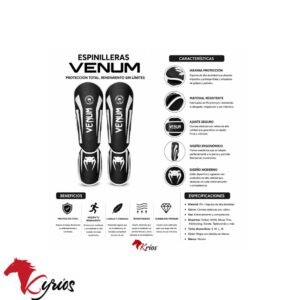 Canilleras Venum Elite Negro mate con blanco