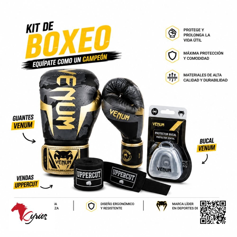 GUANTES DE BOX VENUM DORADO CON NEGRO 12 OZ MAS BUCAL VENUM - Imagen 2