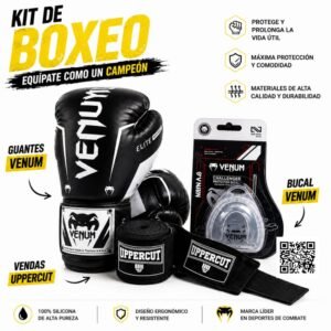 GUANTES DE BOX VENUM PLOMO CON NEGRO 12 OZ MAS BUCAL VENUM