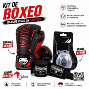 GUANTES DE BOX VENUM ROJO CON NEGRO 12 OZ MAS BUCAL VENUM
