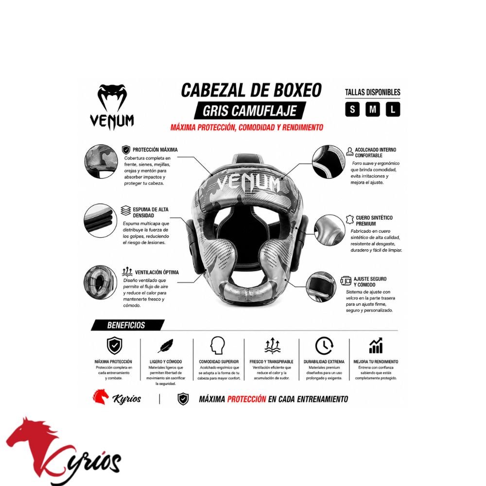 Cabezal de Boxeo Venum Plomo con blanco Talla L