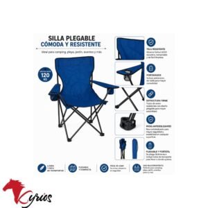 Silla de Camping Plegable con Posavasos Azul