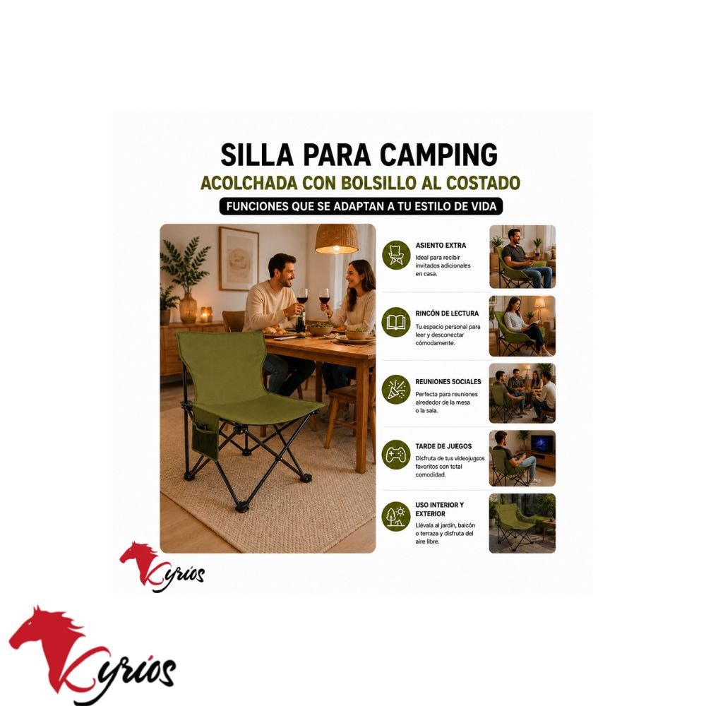 Silla de camping verde olivo - Imagen 2