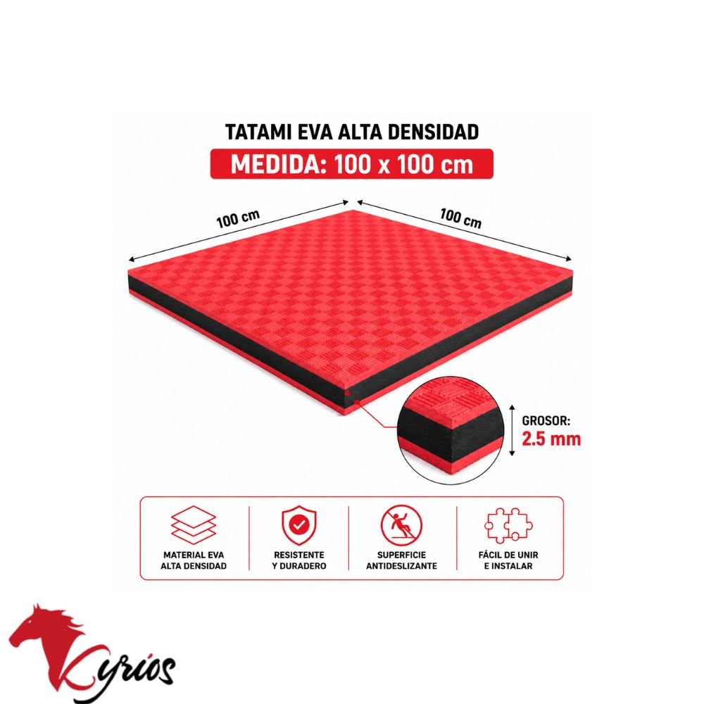 PACK DE 5 PISOS TATAMI DE 1 X 1 METRO DOBLE COLOR ROJO CON NEGRO - Imagen 2