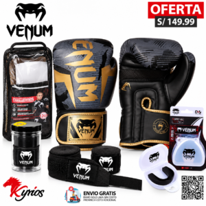 KIT DE BOXEO- GUANTES DE 12OZ +VENDAS NEGRO 5MT + BUCAL VENUM