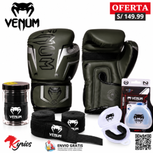KIT DE BOXEO- GUANTES DE 10 OZ +VENDAS NEGRAS 5MT + BUCAL VENUM